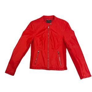 Express Women’s Medium Faux Leather Moto Jacket Orange Zipper Pockets